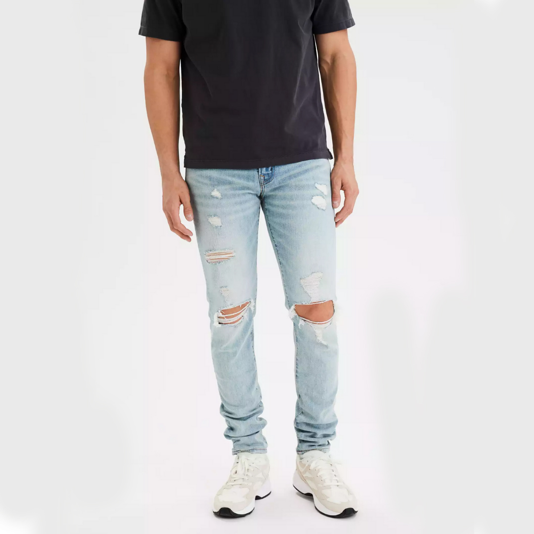 American Eagle AirFlex+ Ripped Stacked Skinny Jean Pinstripe Men's