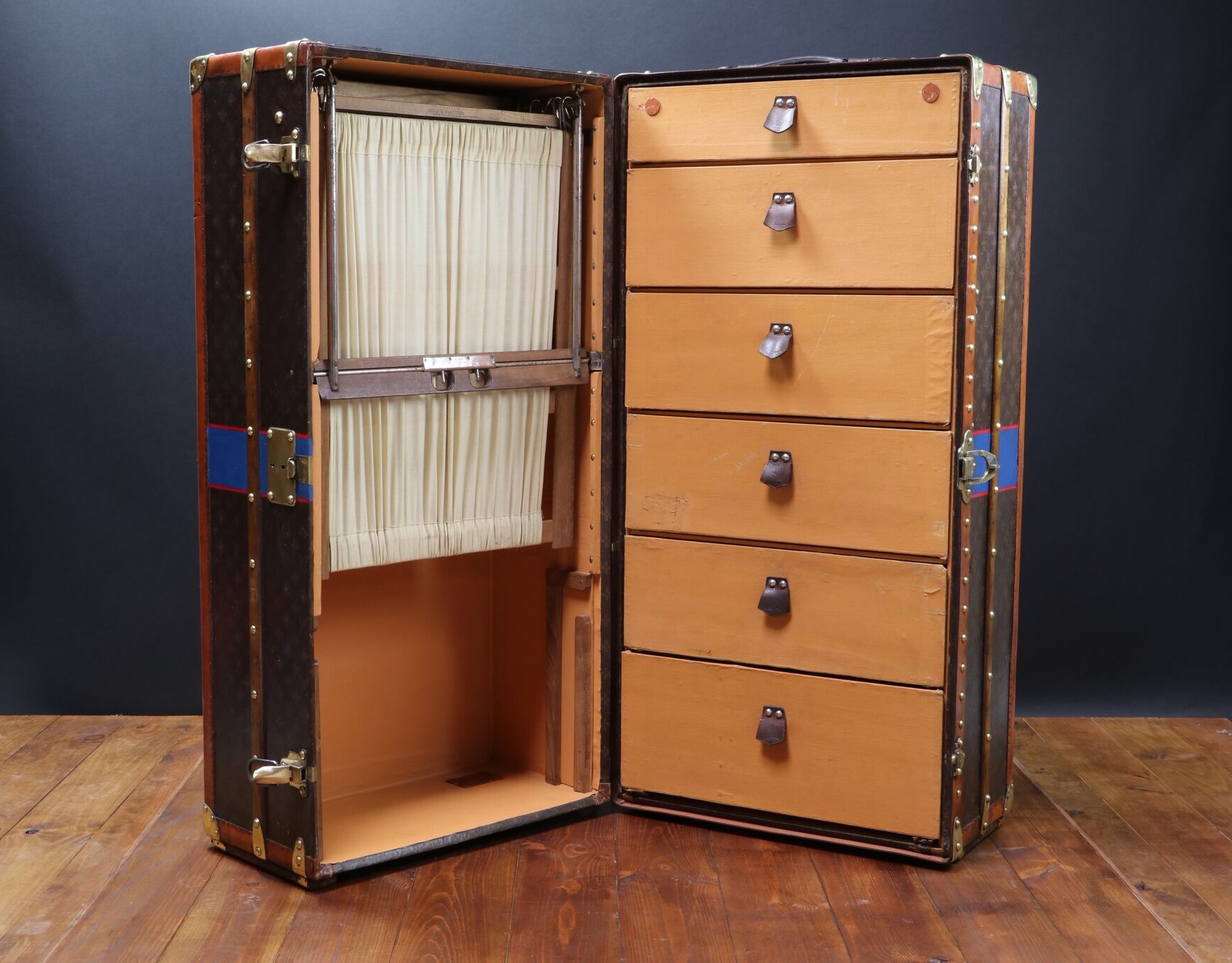 Antique Louis Vuitton wardrobe trunk blue stripe Pinth Vintage Luggage