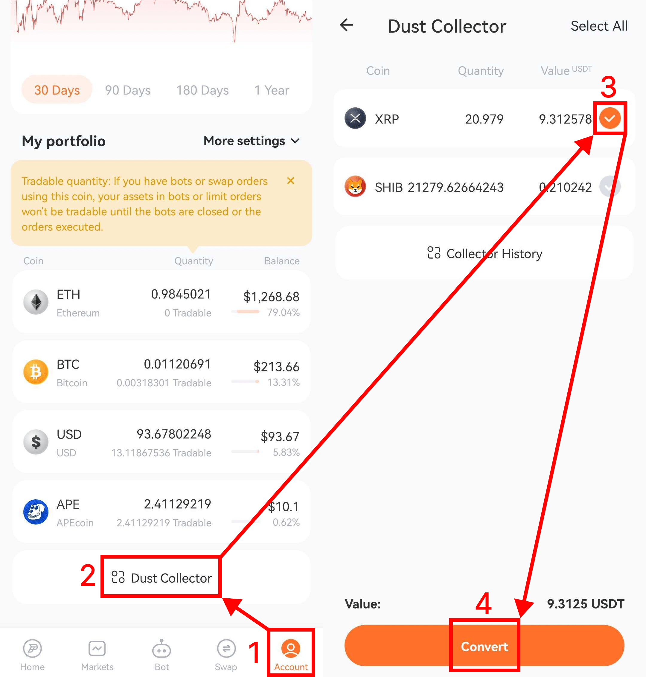 How to convert small account balance to USDT Pionex US Help Center