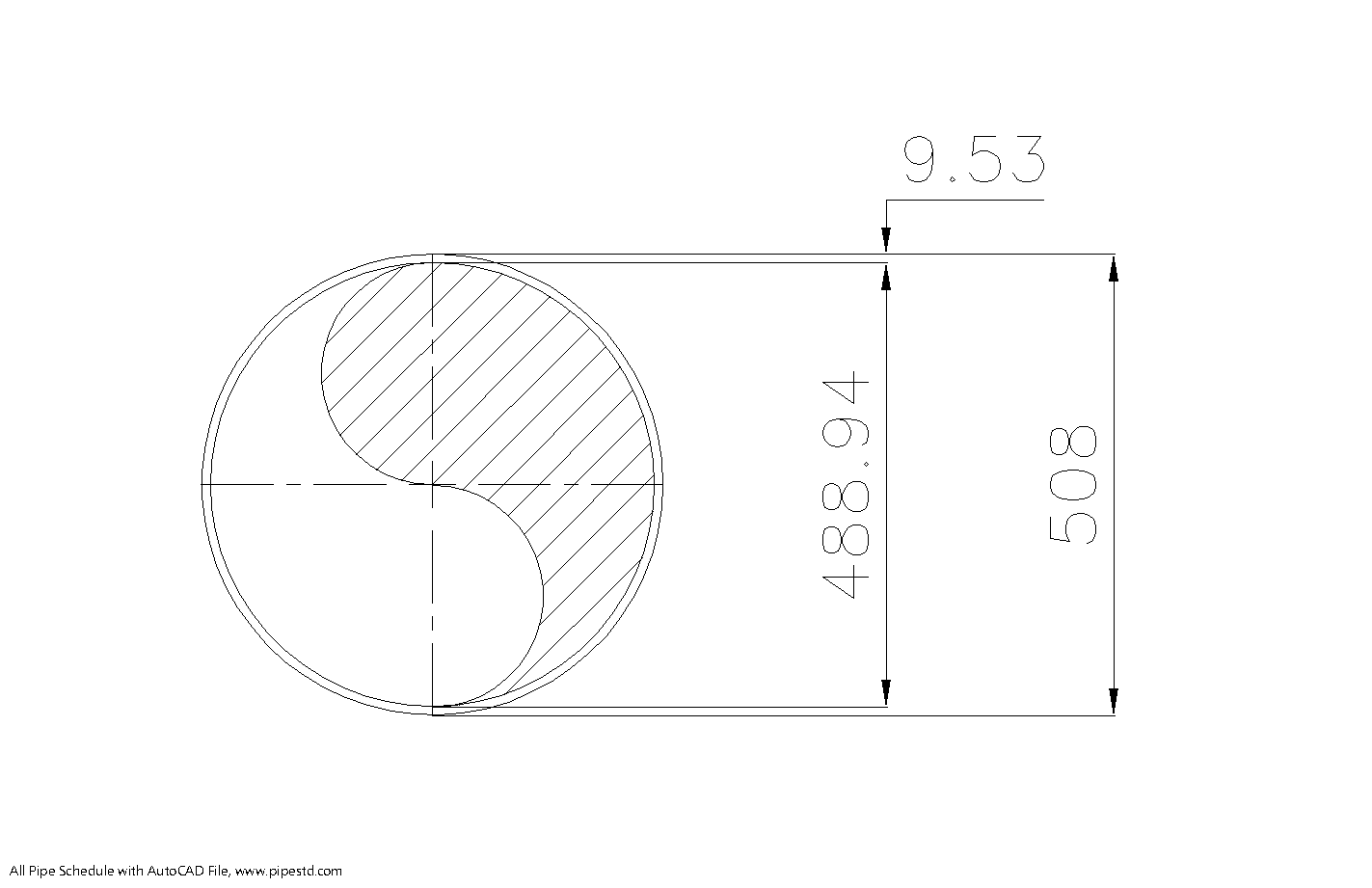 Schedule 160 Pipe 20 Inch (DN500 mm) Standard Pipe Sizes with AutoCAD File