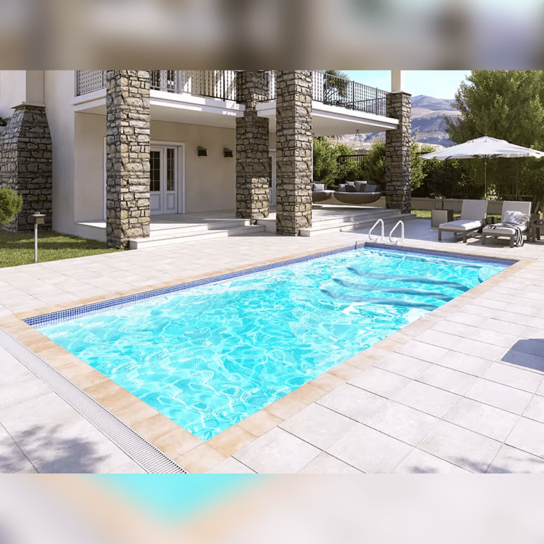 Piscina Instalada Playa Húmeda Abanico 7,80×3,30×1,20 A 1,70 – Piscinas Agui