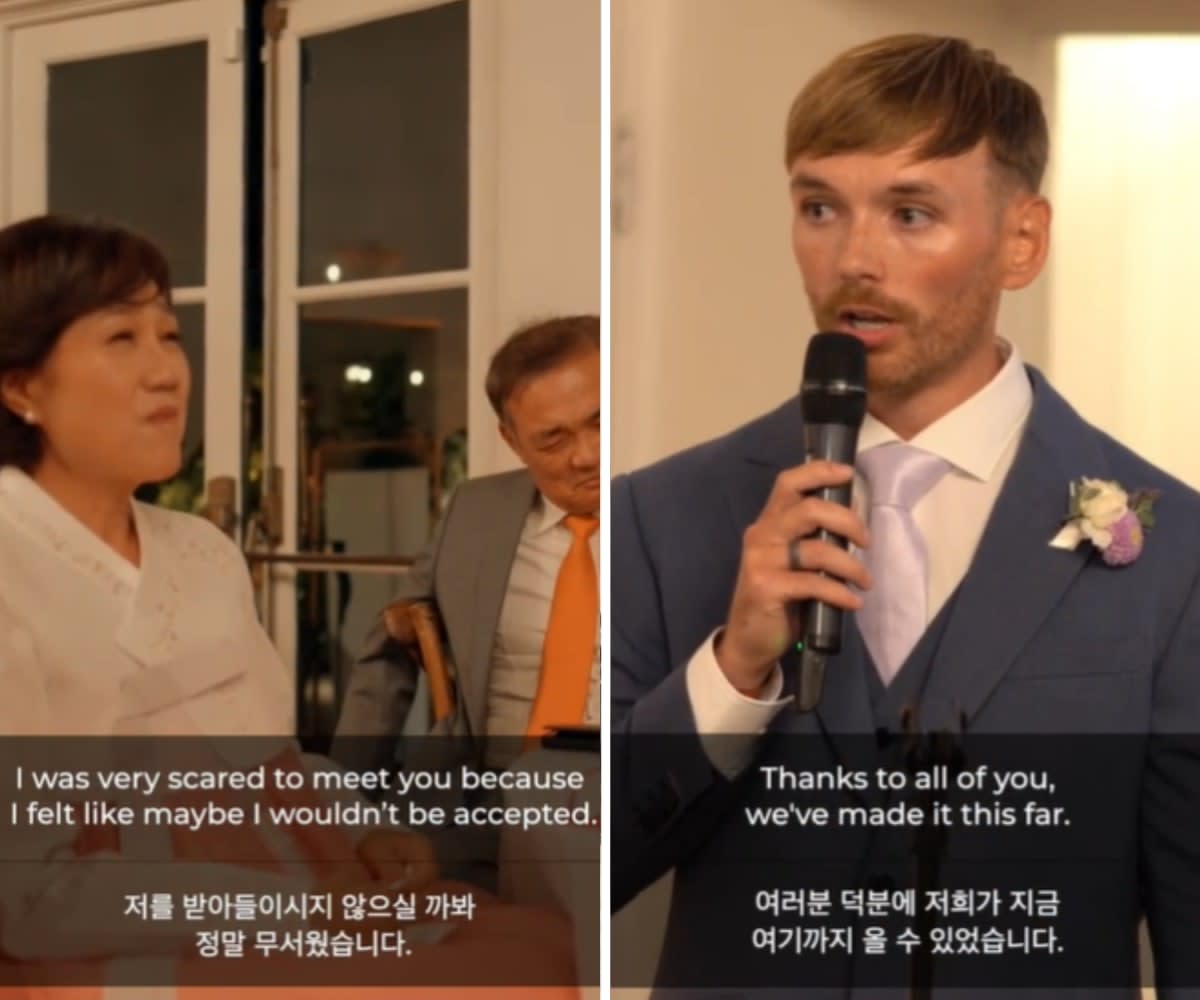 Groom makes a touching gesture for bride and her Korean family on