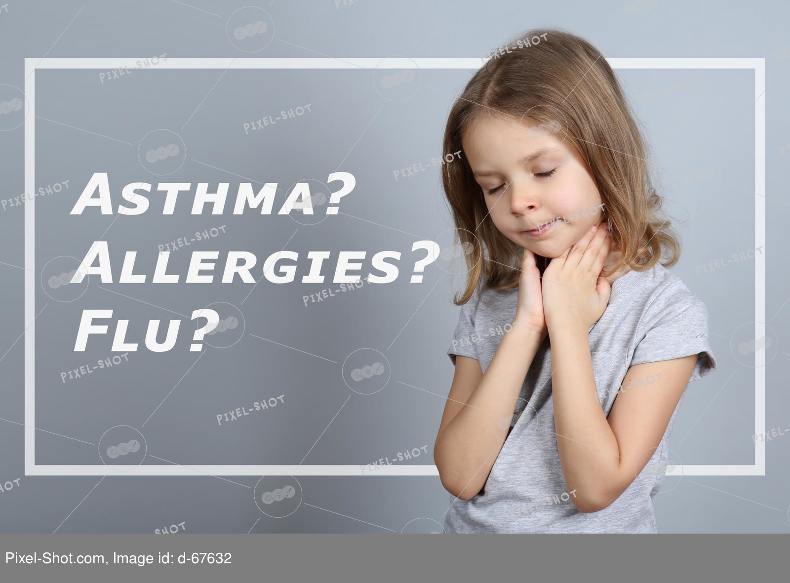 Little girl suffering from sore throat as symptom of asthma or