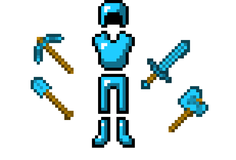 minecraft diamond armour and tools pixel art Pixel Art Maker