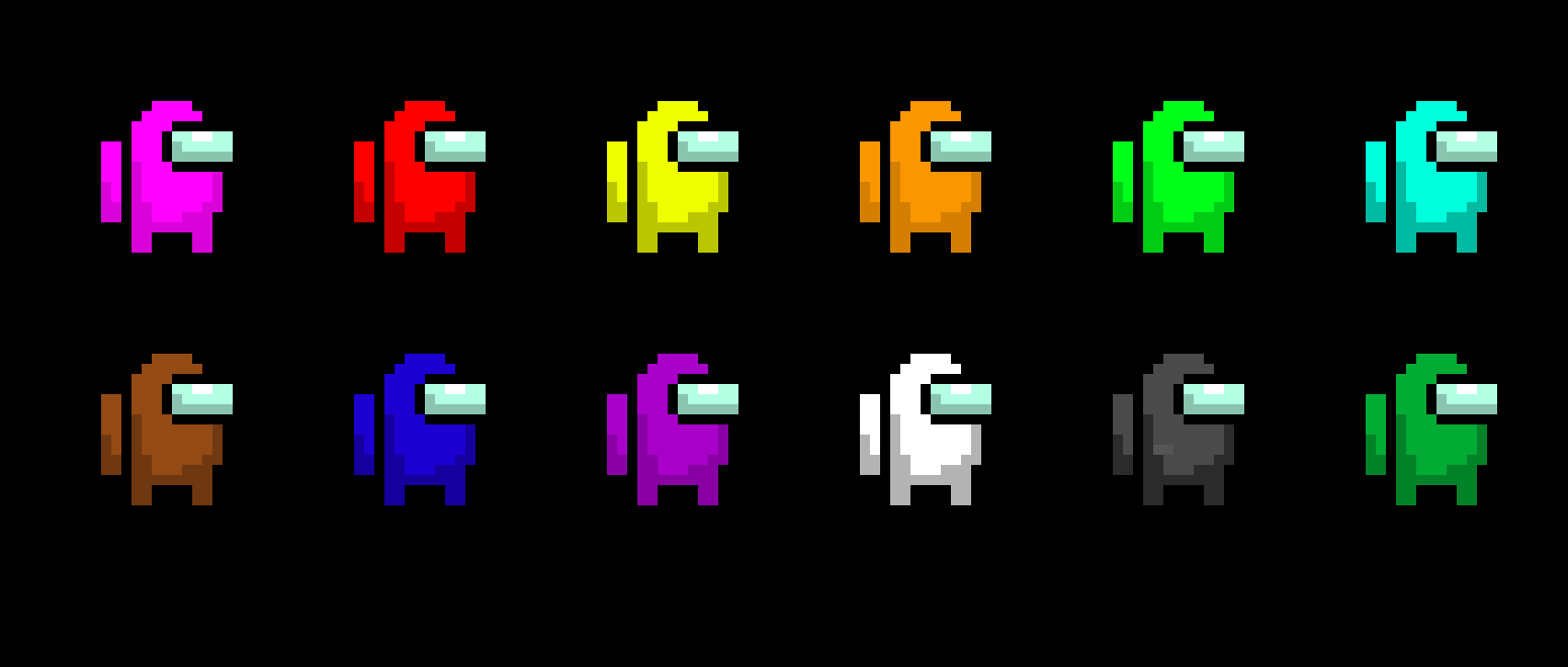 All Among Us Colors with black background Pixel Art Maker