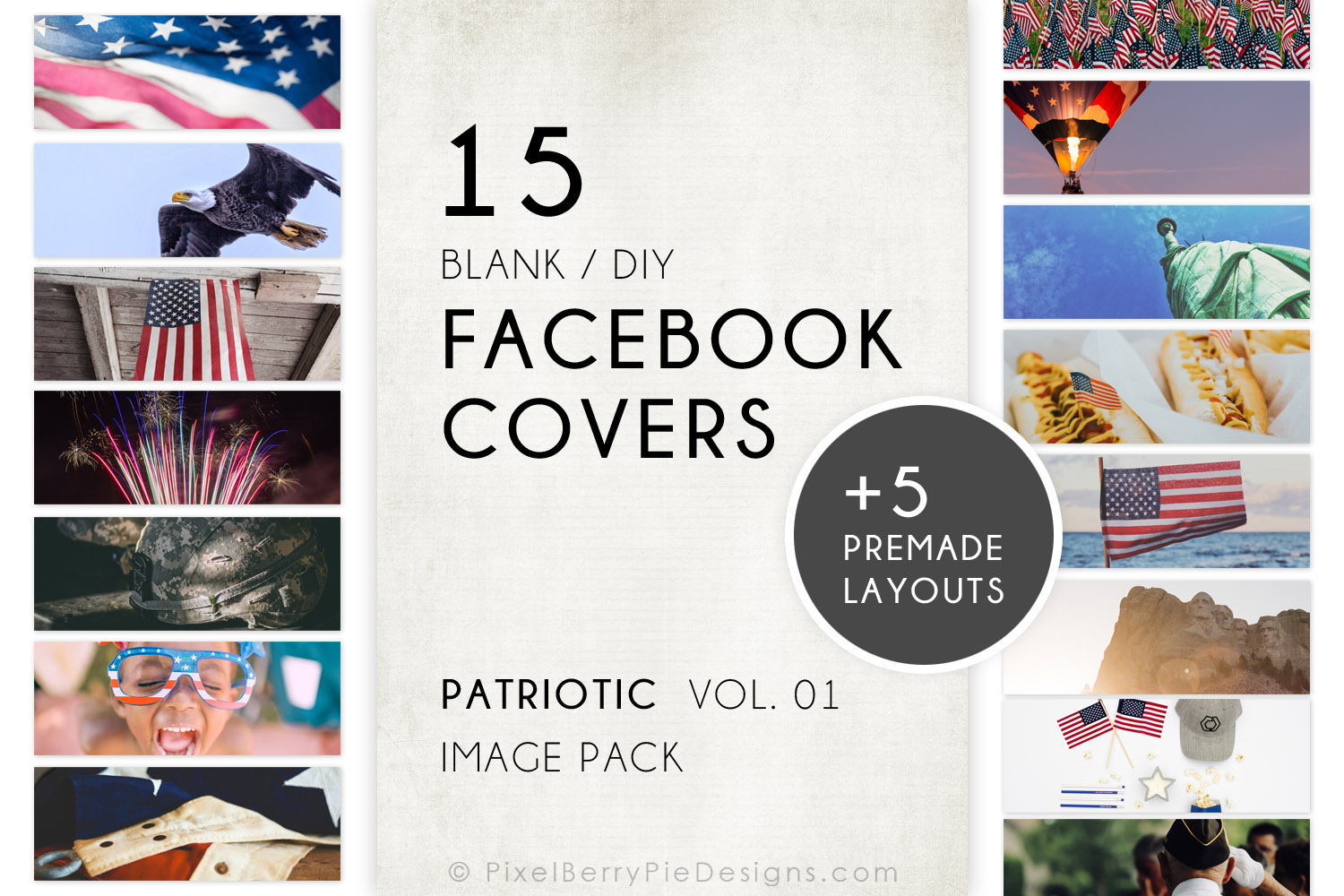 American Patriotic Facebook Covers // 15 Blank DIY Image Pack + 5