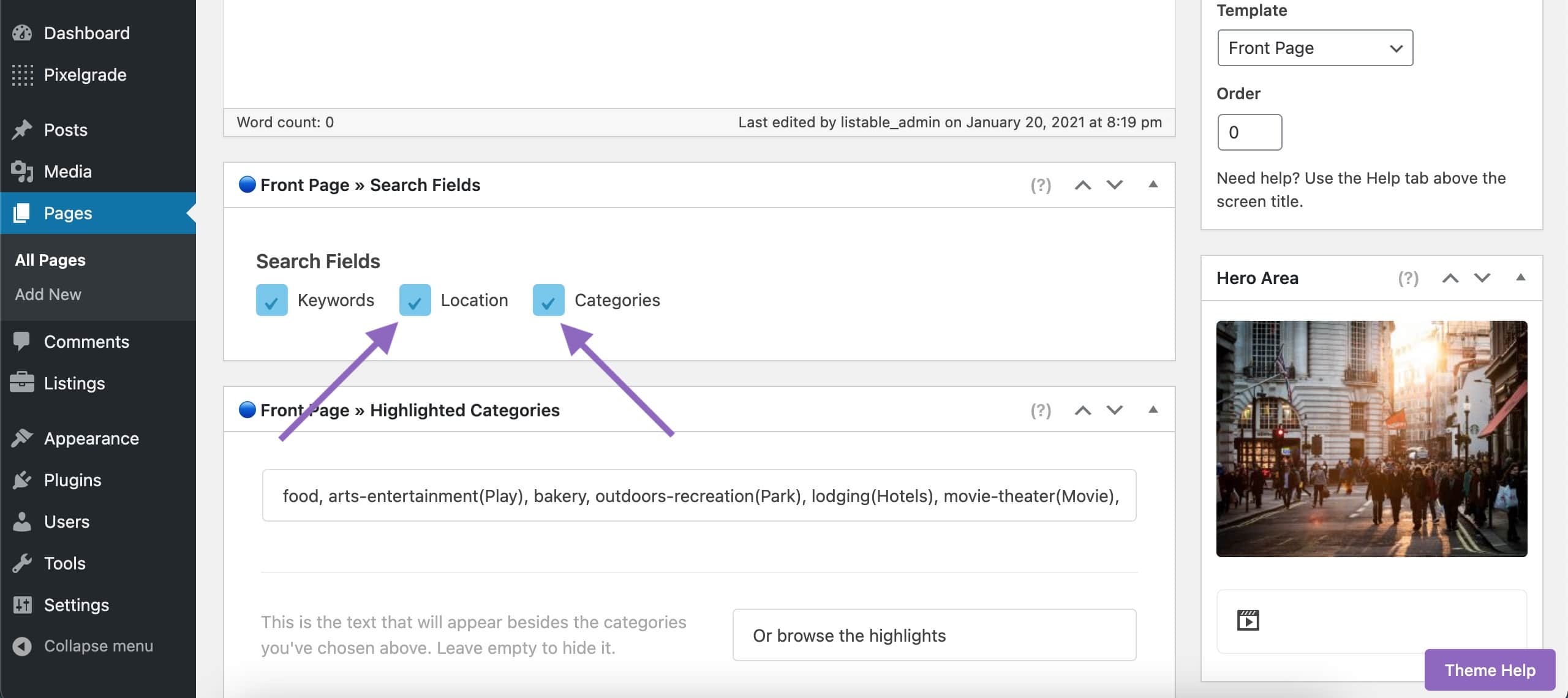 Creating the “Home” Page (Front Page) Listable WordPress Theme