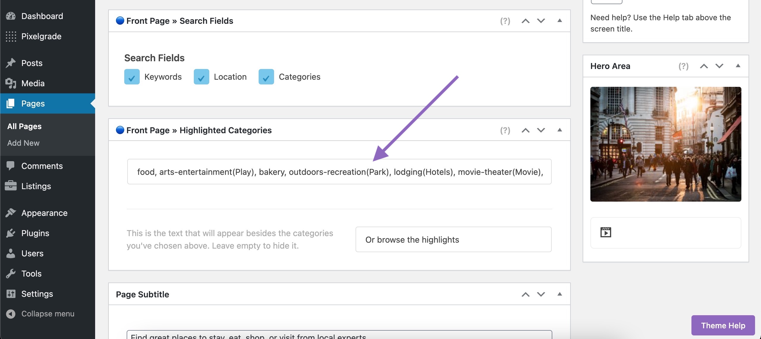 Creating the “Home” Page (Front Page) Listable WordPress Theme