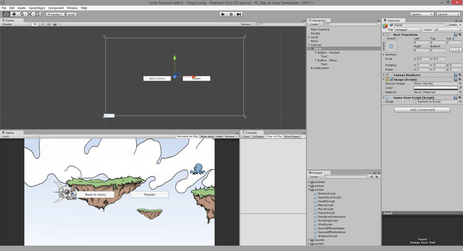 TutorialCreatinga2DgamewithUnity/11.Menus loading and restartig