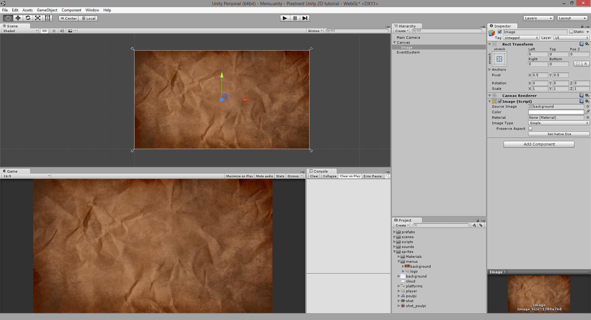 Easy Steps to Unity 2d background menu Customization