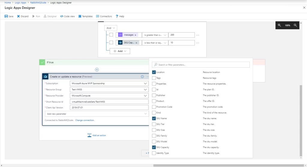 Scale an Azure VMSS based on RabbitMQ queue size using an