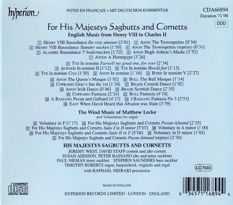 For His Majestys Sagbutts and English music from Henry VIII