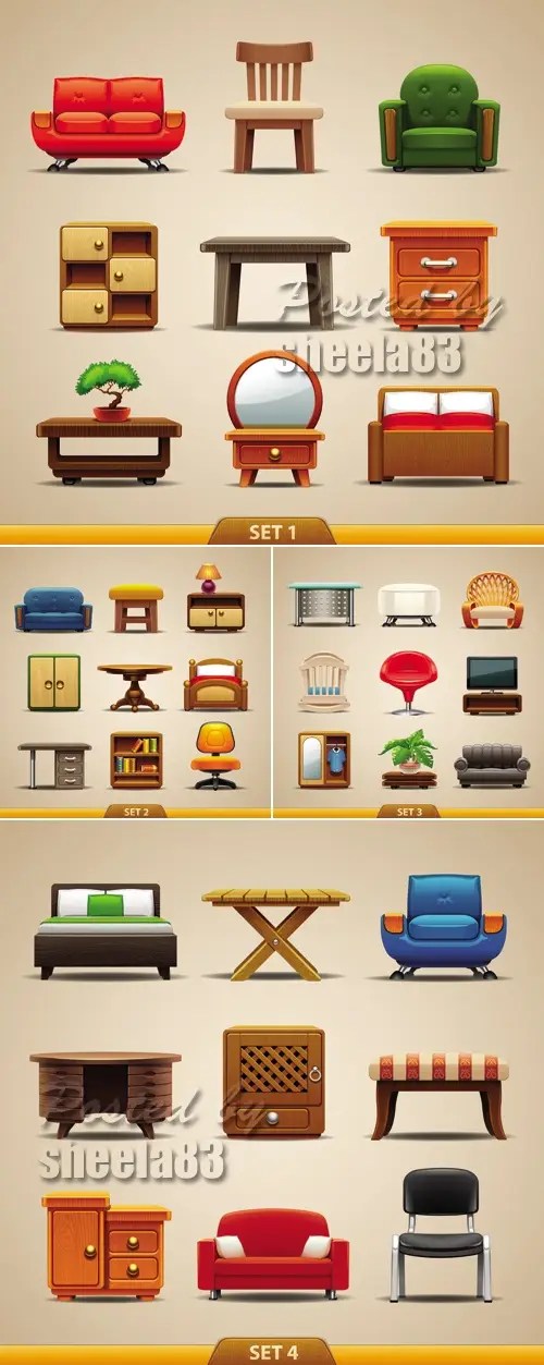 Modern Furniture Icons Vector / AvaxHome