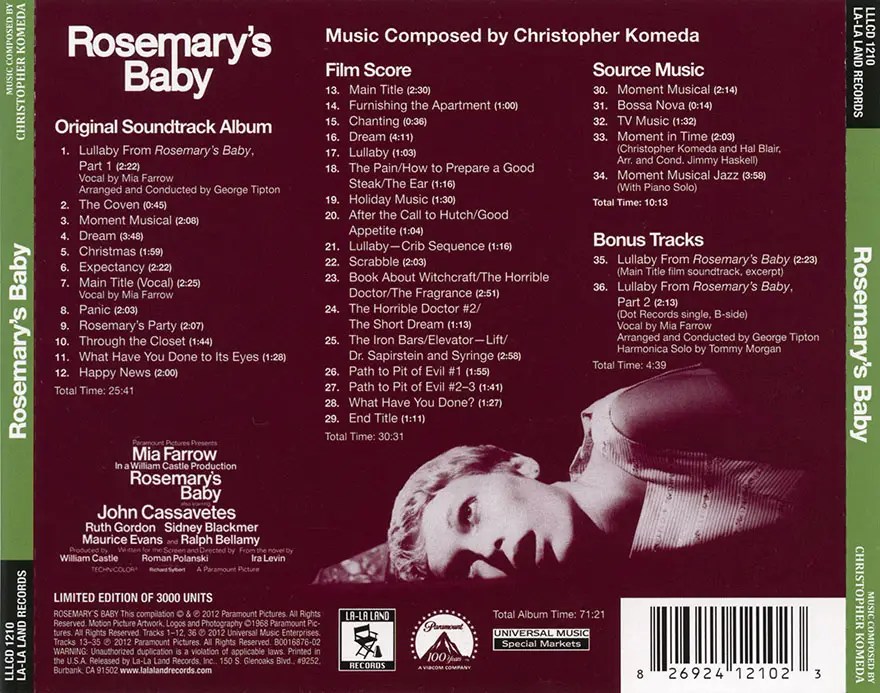 Christopher (Krzysztof) Komeda Rosemary's Baby Music From the Motion