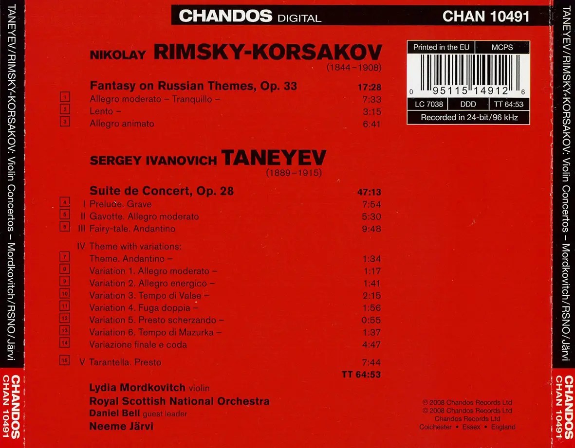 Lydia Mordkovitch, RSNO, Neeme Jarvi Taneyev Suite de Concert