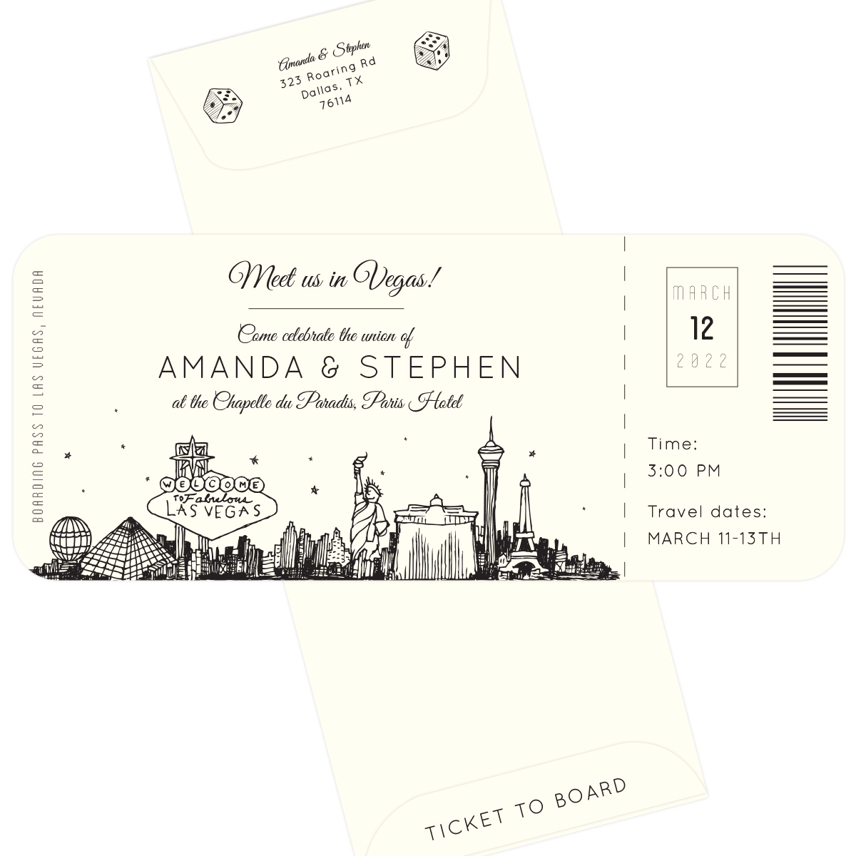 Plane Ticket to Las Vegas Las Vegas Wedding Invitation Pixie Paper Co.