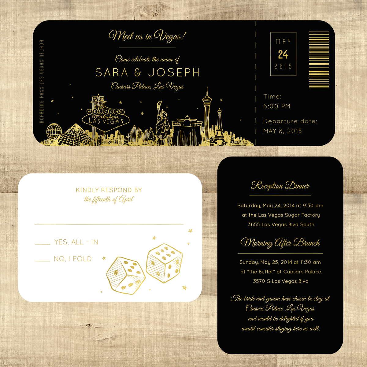 Foil Plane Ticket to Las Vegas Wedding Invitation Pixie Paper Co.