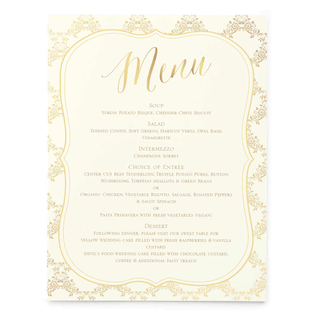 Gold Foil Menu / Wedding Reception Menu / Die Cut Menu / Luxury Menu / Gold Menu Design