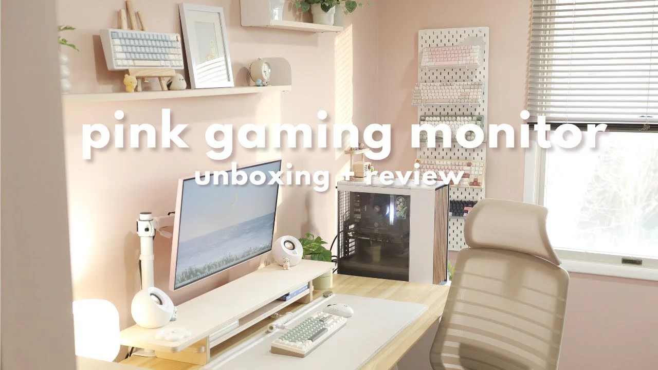pink monitor unboxing & review | cute, gaming, desk setup ft. pixio px