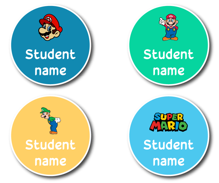 Super Mario Round labels Custom Stickers Made Easy