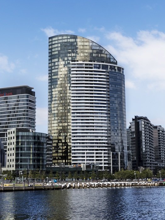 Victoria Point apartment tower at water, australia, melbourne