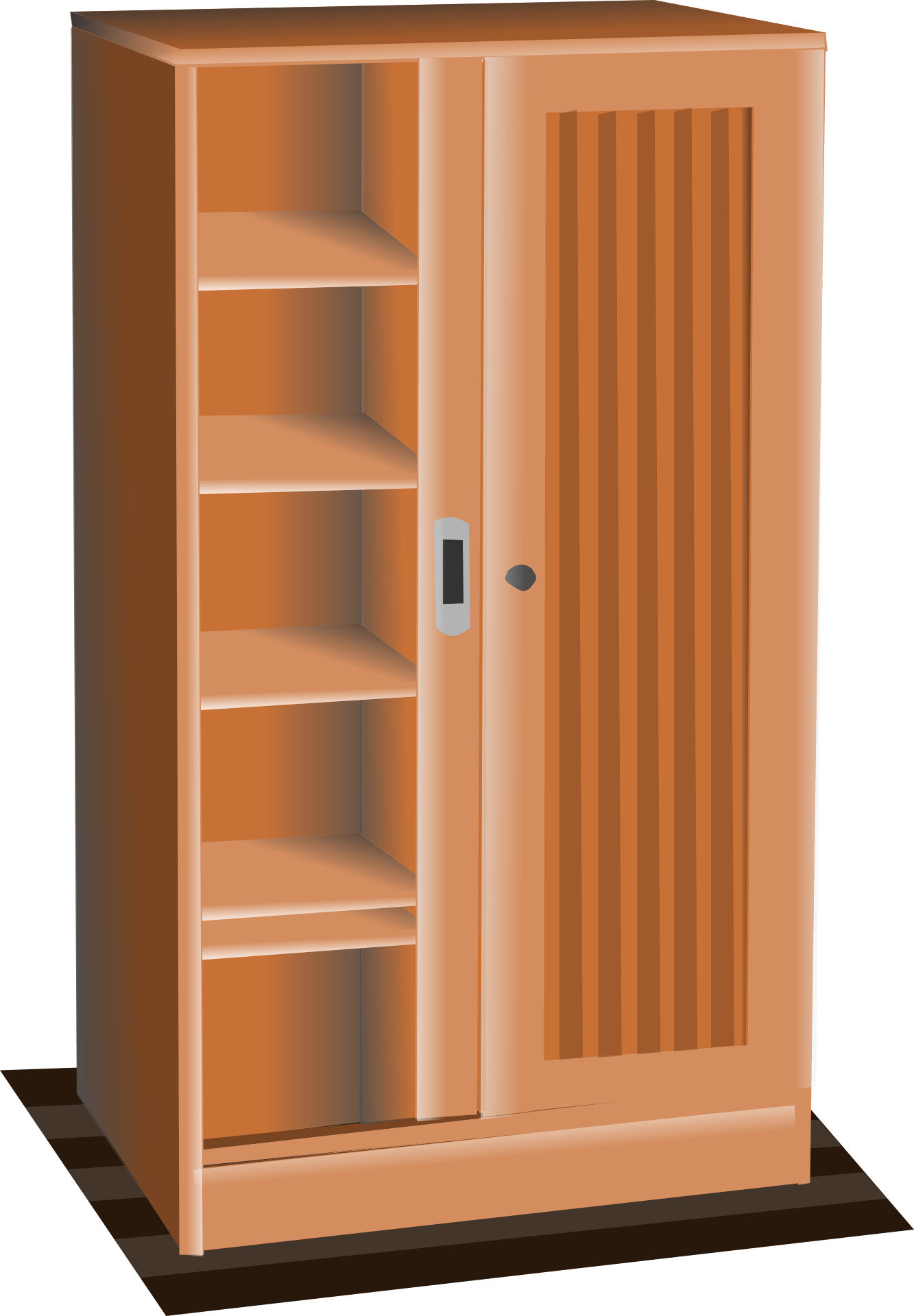 Wooden cupboard with open shelves, illustration free image download