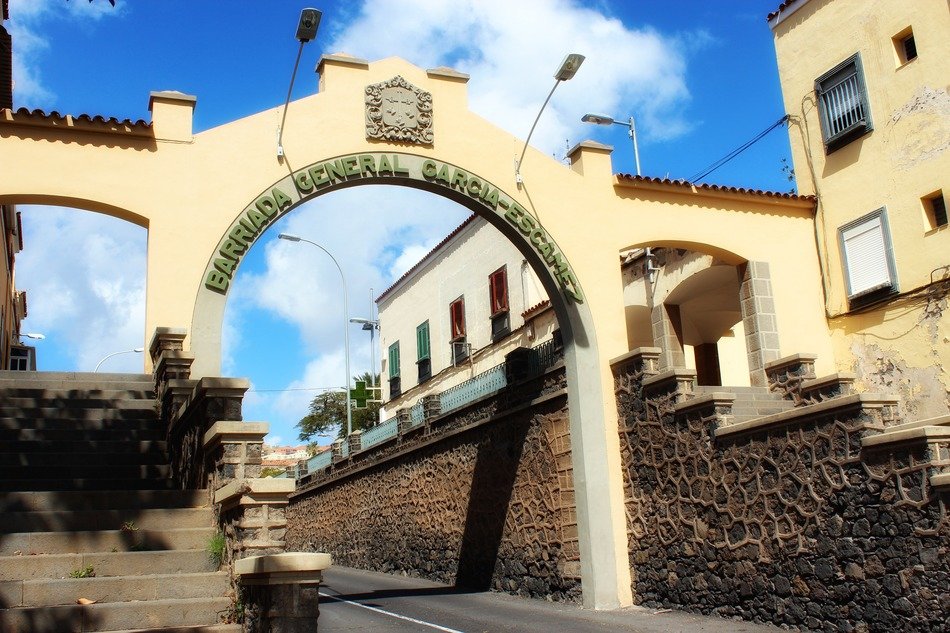 Tenerife street arch buildings clouds blue sky free image download