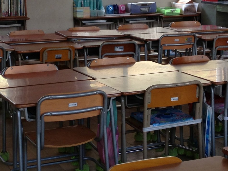 School desks and chairs in a school classroom in japan free image download