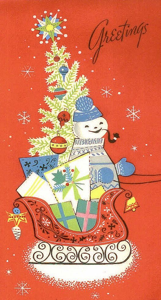 Snowman and christmas tree on greeting card free image download