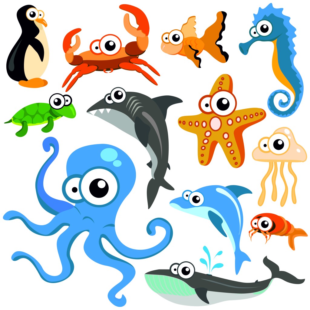 Cute Cartoon Sea Animals drawing free image download