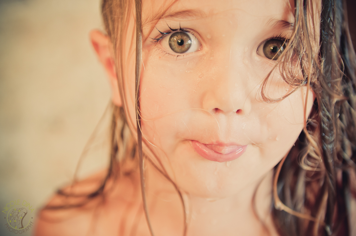 Cute girl with big eyes after bath free image download