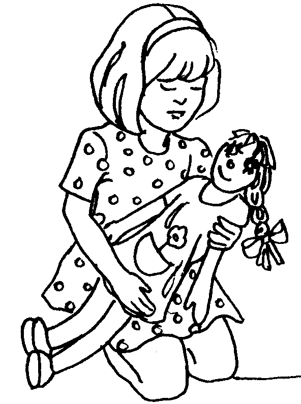 Girl With Doll Clip Art Black And White free image download