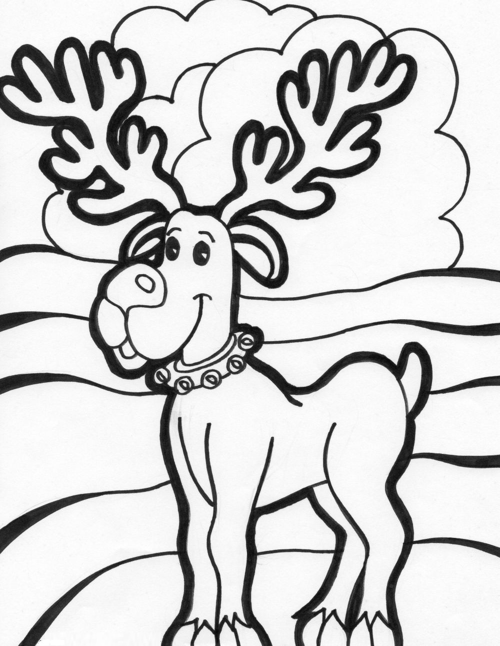Black and white drawing of the Christmas Deer clipart free image download