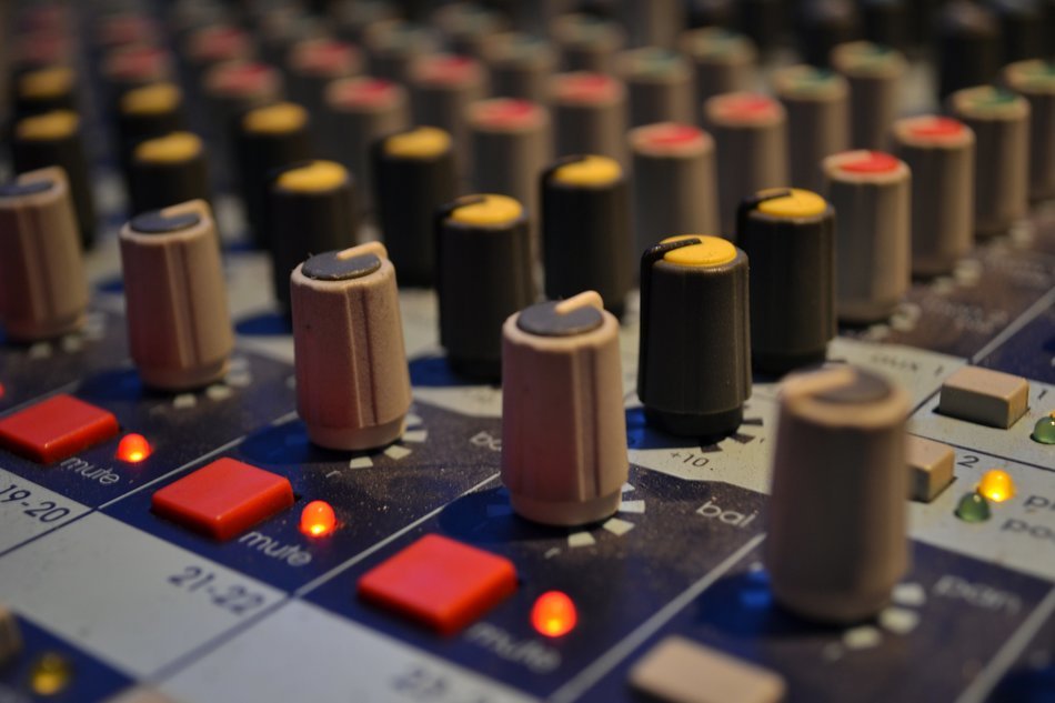 Audio mixing board in music studio free image download