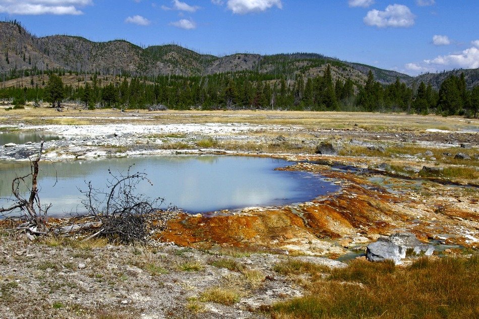 Colorful erosion of soil at lake in wilderness, usa, wyoming