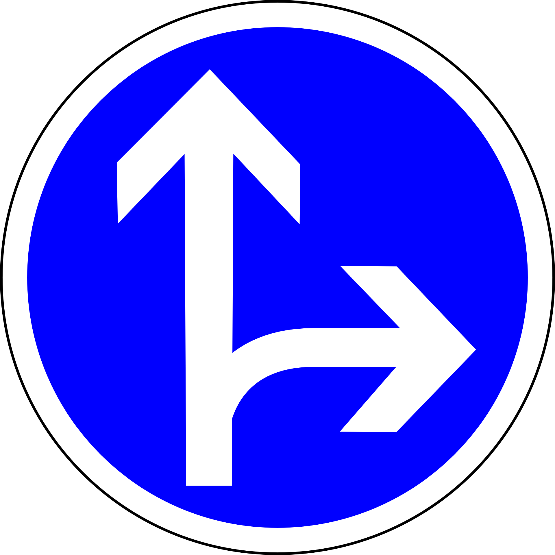Go straight or right, blue and white traffic sign free image download