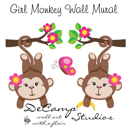 Monkey Wall Art Mural Decal Baby Girl Nursery Kids Room 158 1500 free