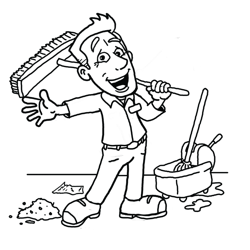 Drawing of the cleaning man free image download