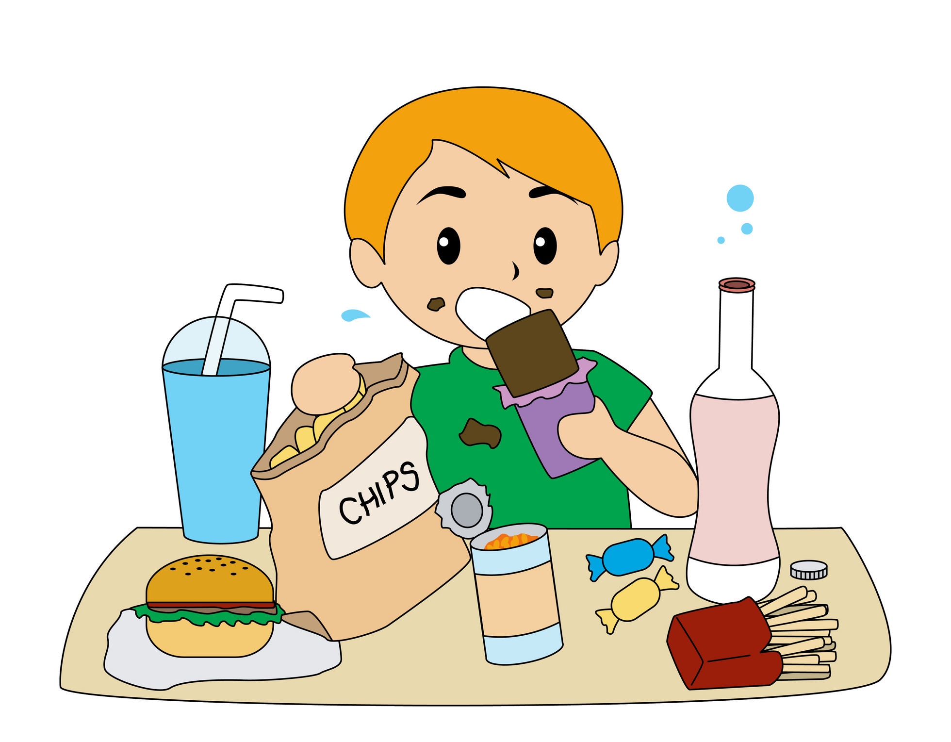 Child boy eatin unhealthy food, drawing free image download