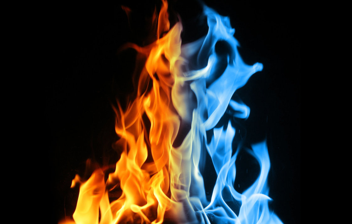 Orangeblue fire on a black background free image download