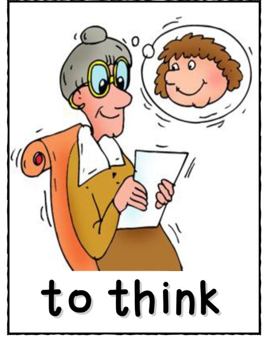 Educational card for verb to think free image download