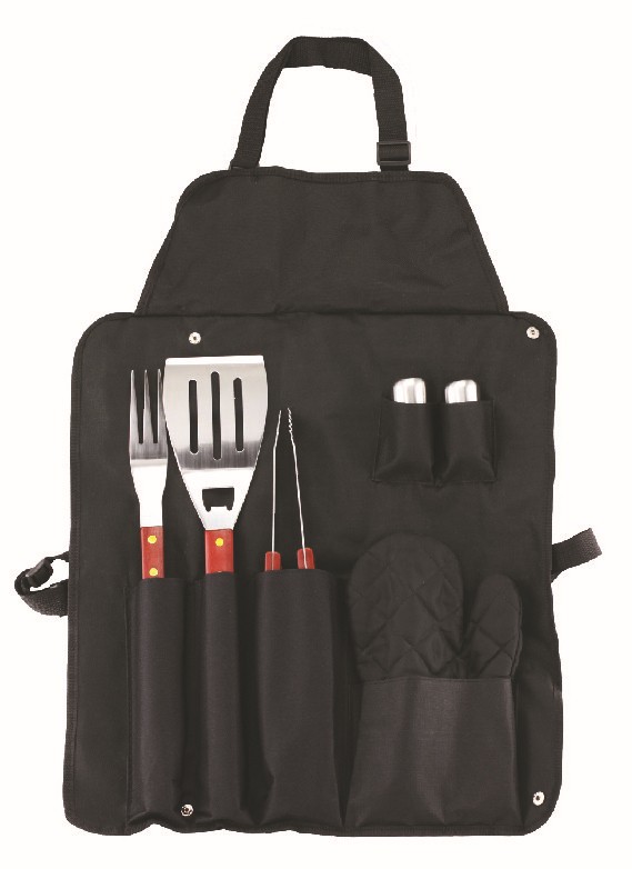 6pc Bbq Utensil Set Barbecue Stainless Steel Tools Fork tong Apron free