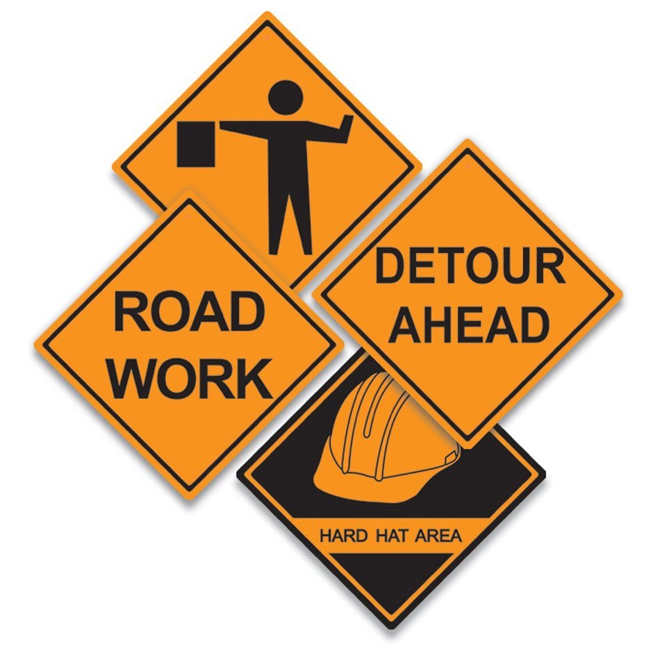 Variety of signs for road works free image download