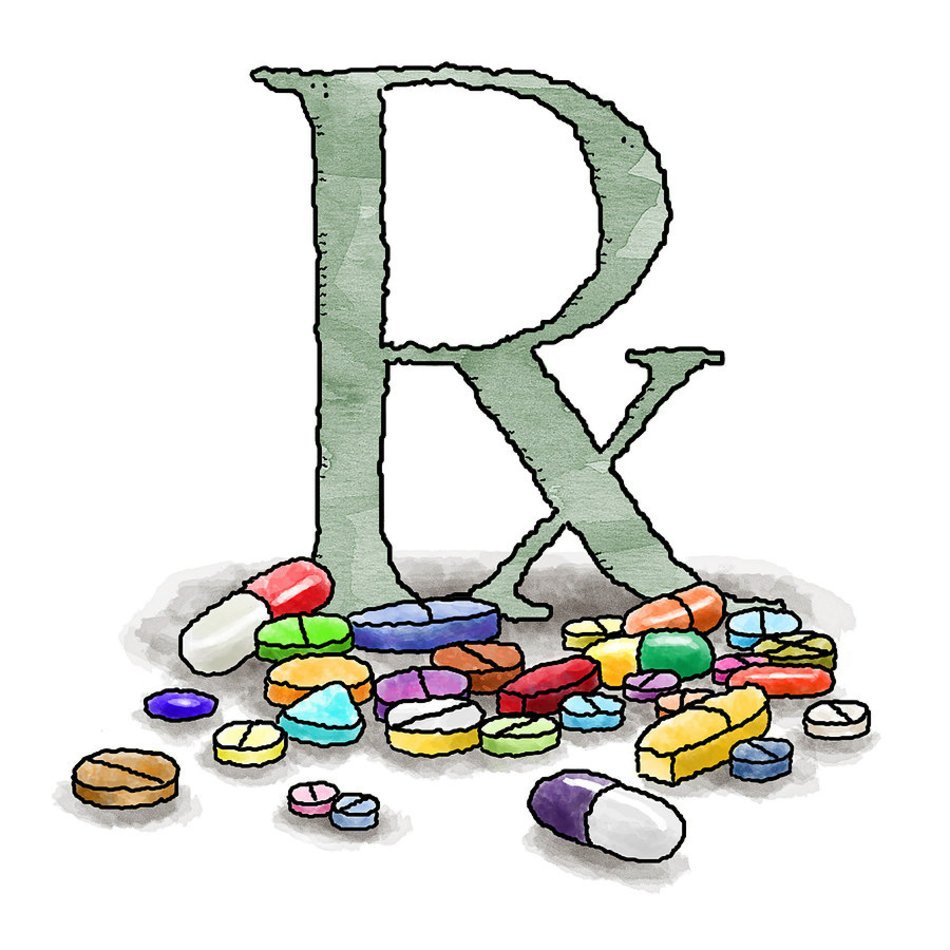 Rx Pharmacy logo and painted multicolored pills free image download