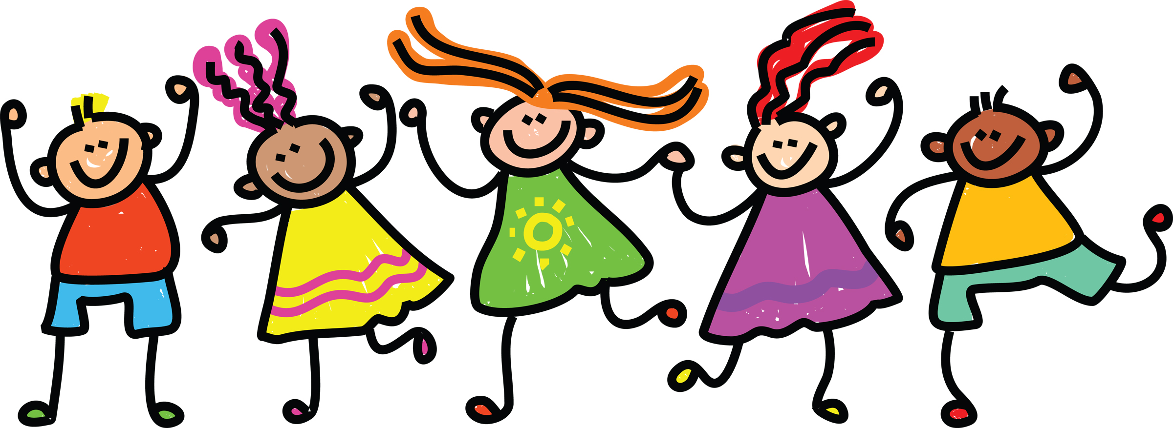 Dancing kids, colorful stick figures free image download