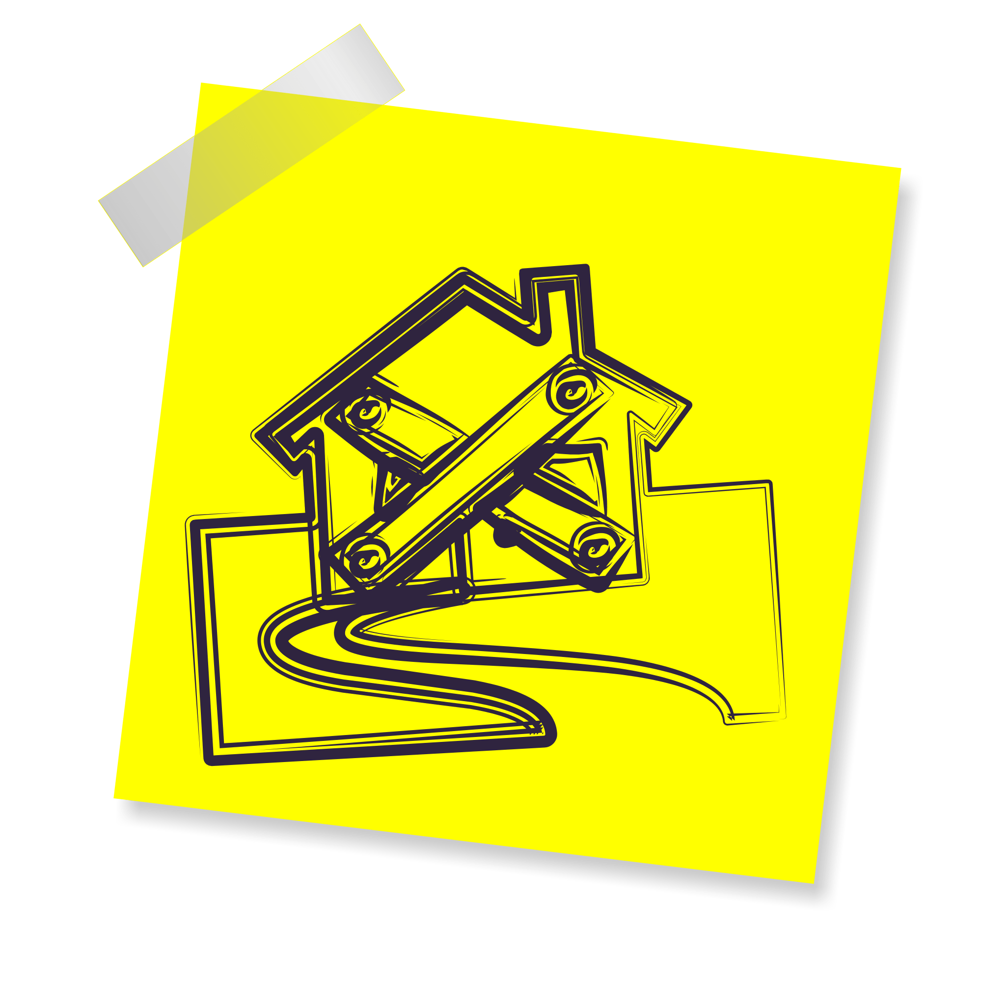 Drawing of a house on a yellow sticker free image download