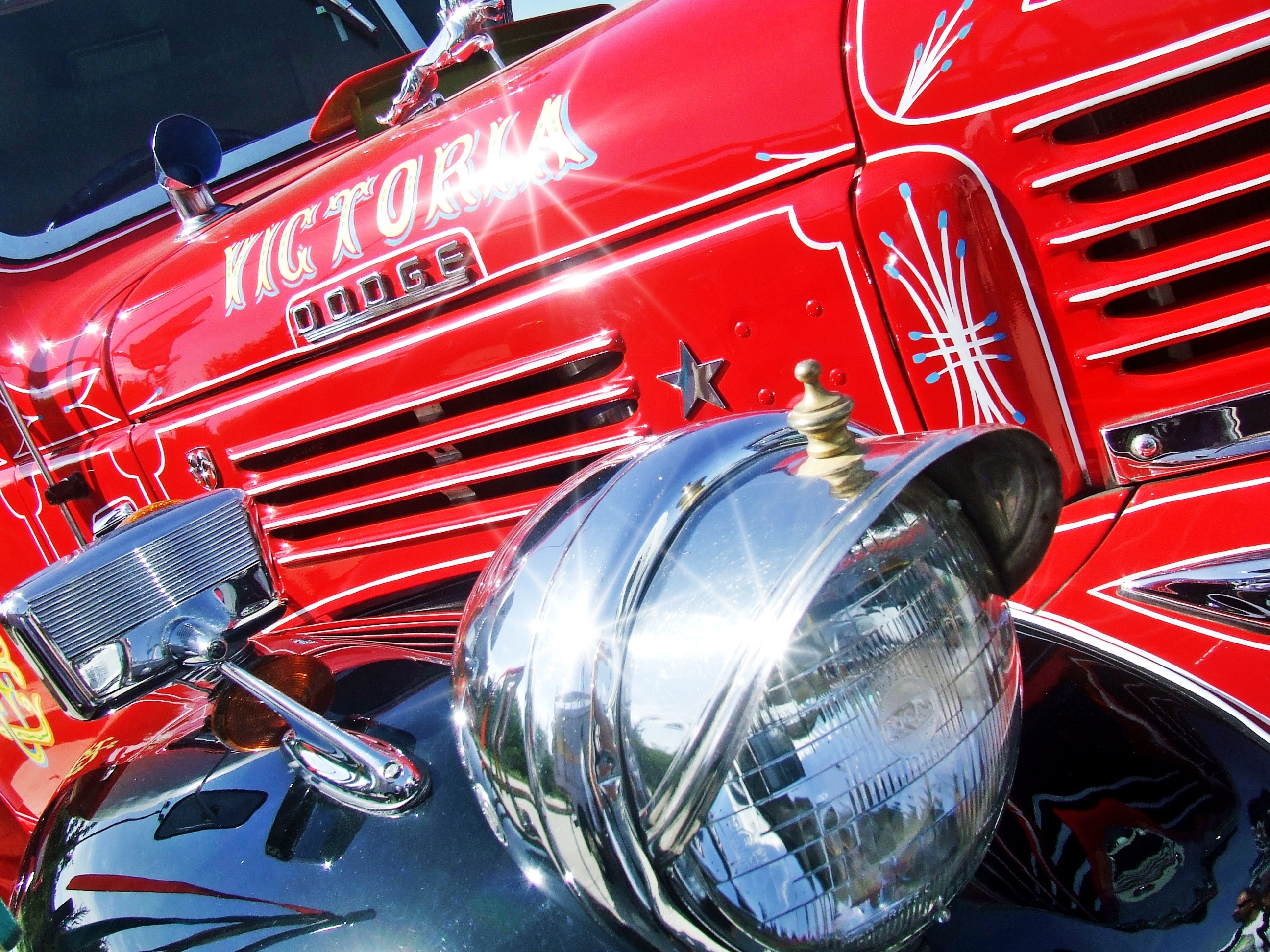 Vintage Truck light close up, Red Dodge free image download