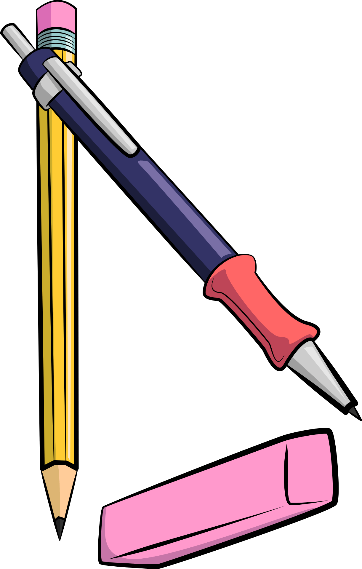 Drawn pen, pencil and eraser free image download