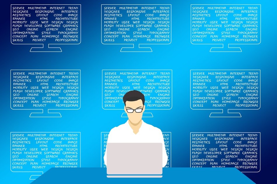 Model displays the work of the programmer free image download