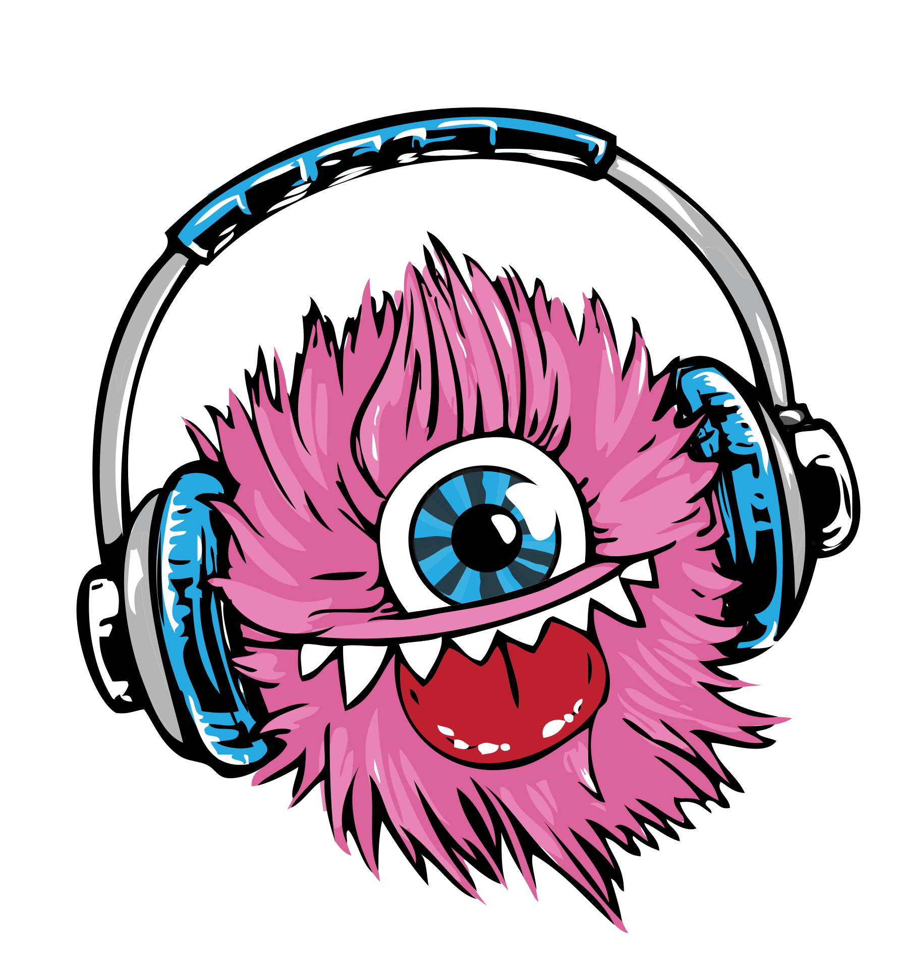 Pink monster in headphones free image download